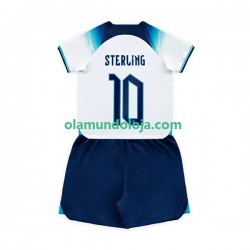 Camisola Inglaterra Sterling 10 Criança Equipamento Primeiro Copa do Mundo 2022 Manga Curta